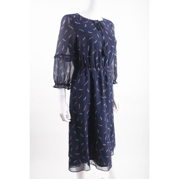 Boden Womens Iona Midi Dress UK 10 US 6 Blue Shooting Star Print 3/4 Sleeve NWT - Picture 2 of 6